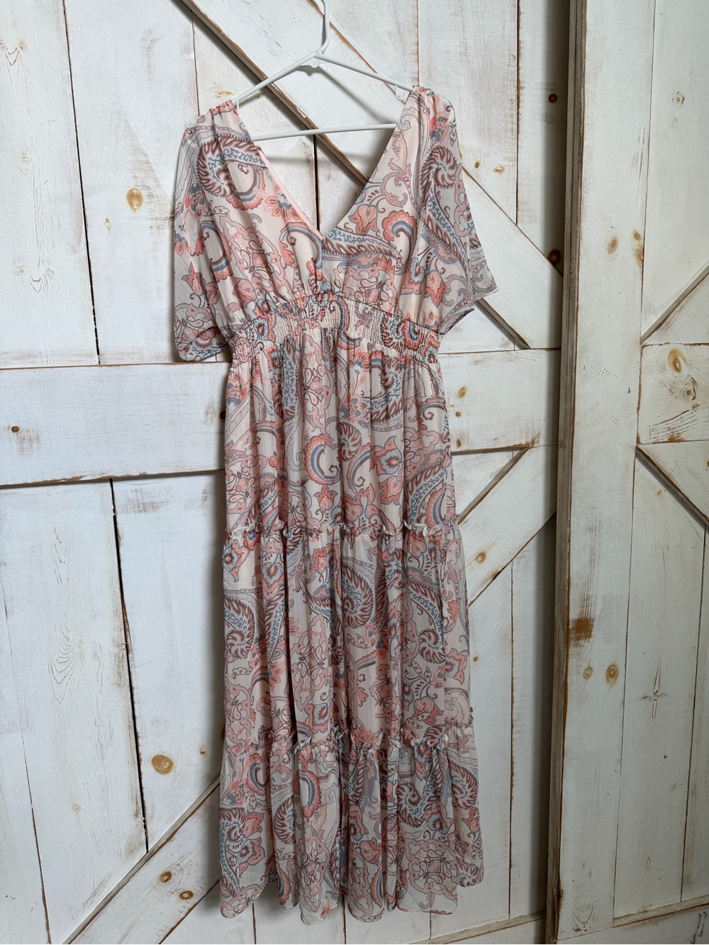 VENUS Pink Paisley Tiered Maxi Dress 0183